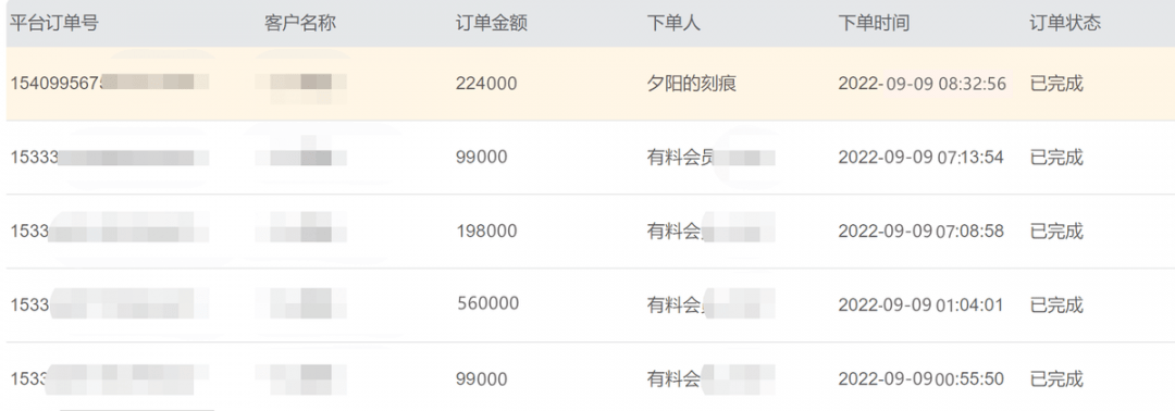 有料网后台成交截图